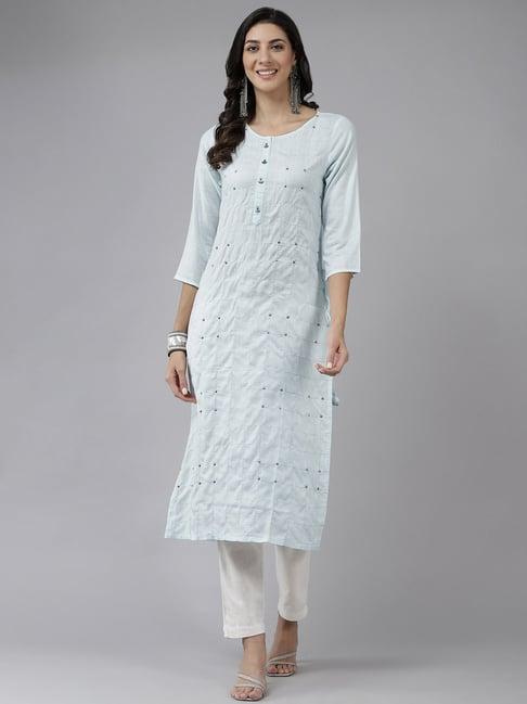 prakrti blue embroidered straight kurta