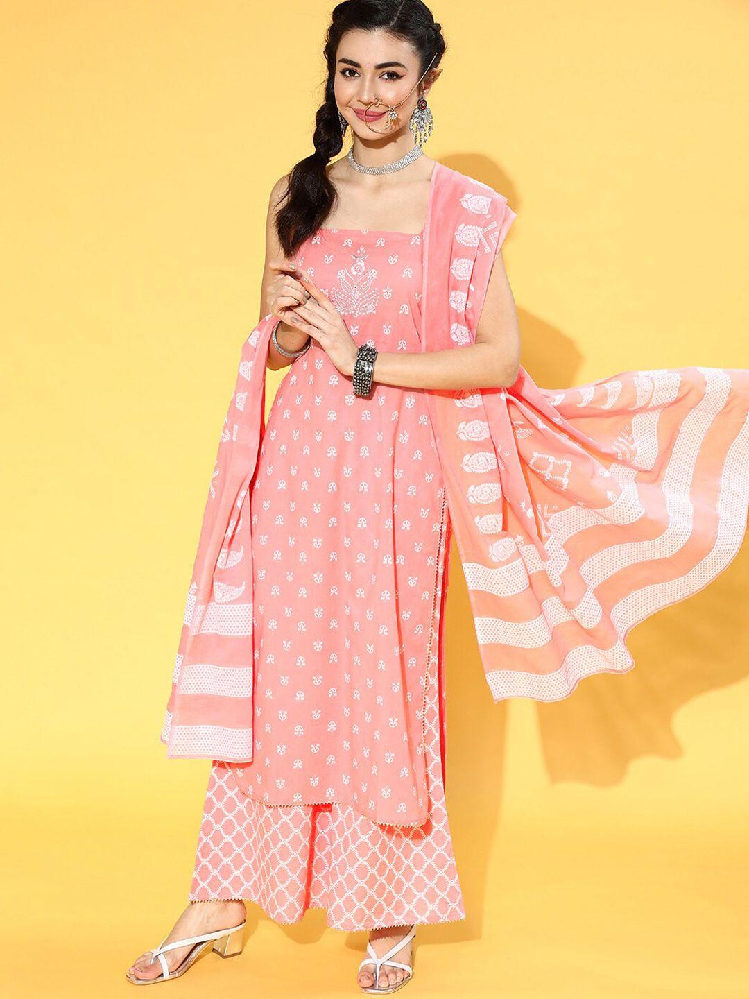 prakrti ethnic motifs printed high slit gotta patti pure cotton kurta with palazzos & with