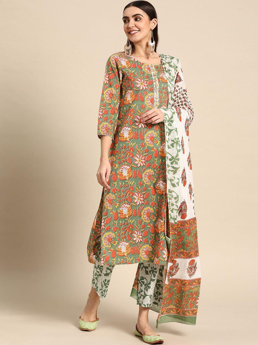 prakrti floral printed gotta patti pure cotton kurta with trouser & with dupatta