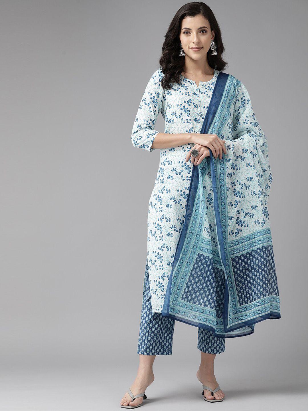 prakrti floral printed pure cotton kurta with trousers & with dupatta