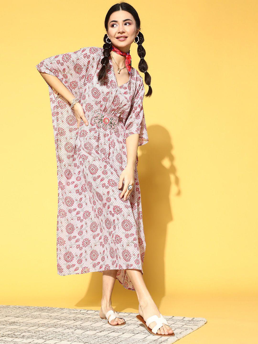 prakrti floral printed pure cotton midi kaftan nightdress