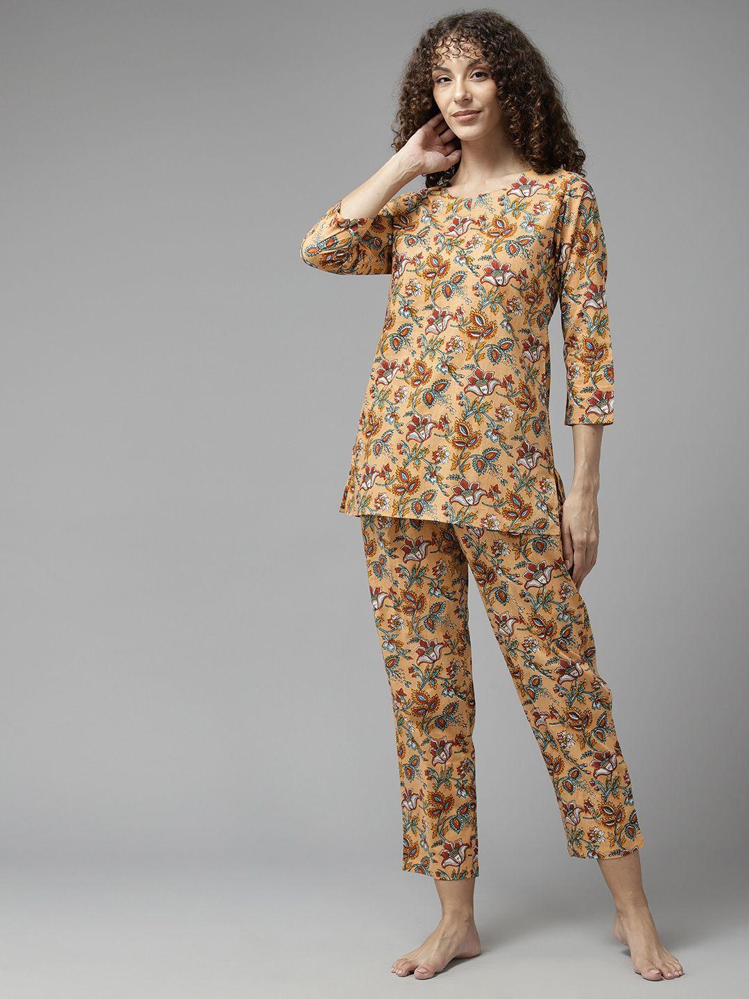 prakrti floral printed pure cotton night suit
