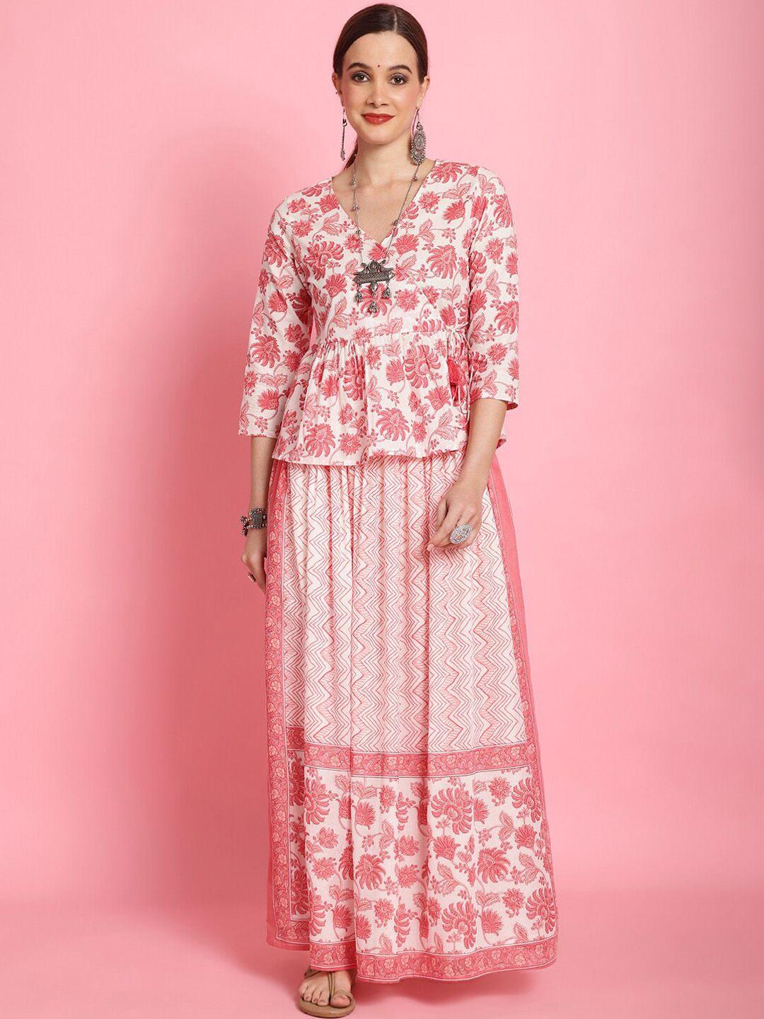 prakrti floral printed pure cotton top & skirt