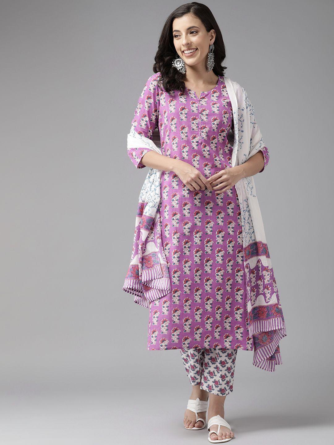 prakrti floral printed sequinned pure cotton kurta with palazzos & with dupatta