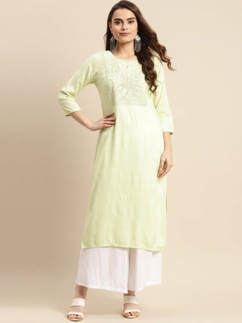 prakrti green embroidered straight kurta