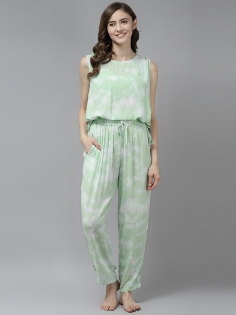 prakrti green printed top pant set