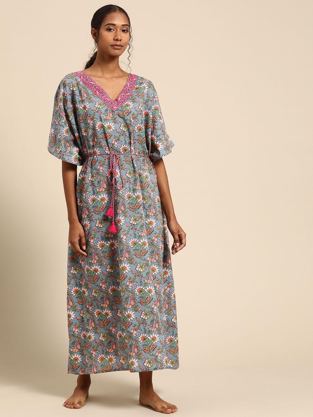 prakrti grey printed cotton maxi nightdress