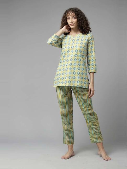 prakrti multicolored cotton printed top pant set