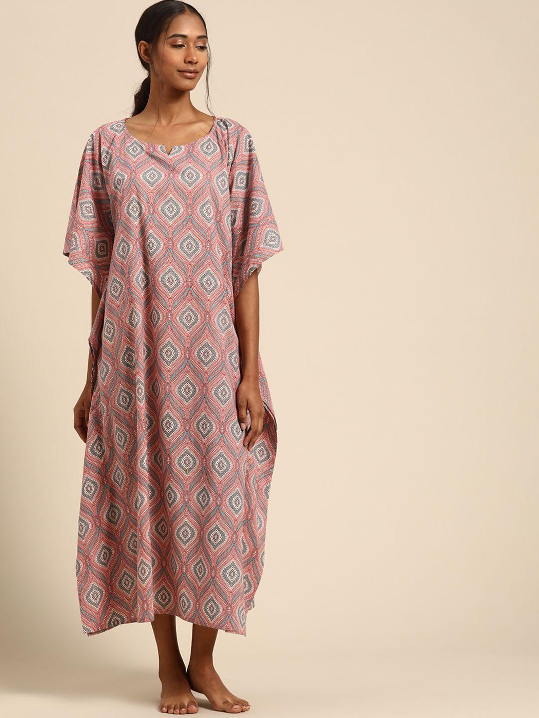 prakrti peach-coloured printed cotton maxi nightdress