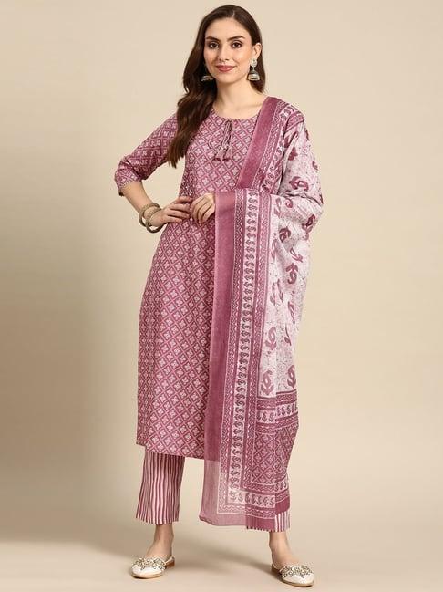 prakrti pink cotton printed kurta pant set with dupatta