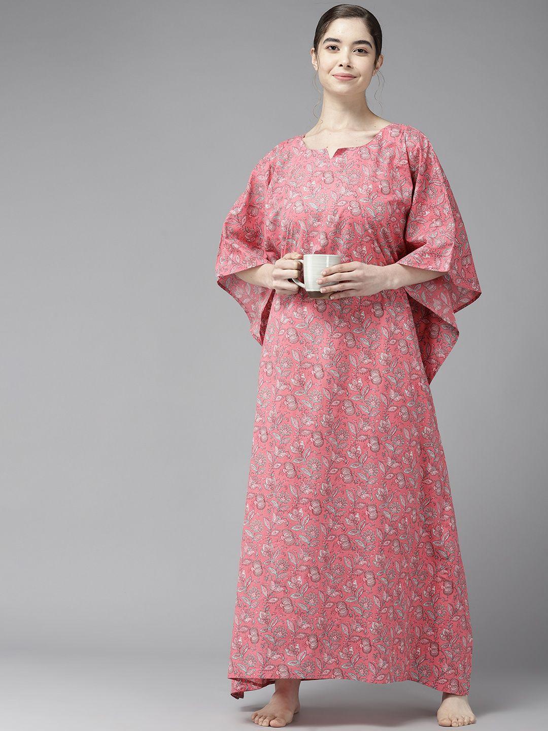 prakrti pink printed cotton maxi nightdress