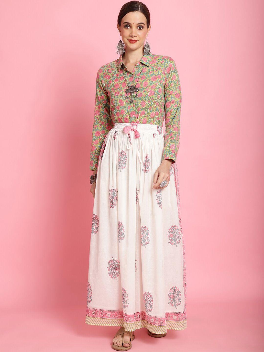 prakrti printed pure cotton shirt & skirt