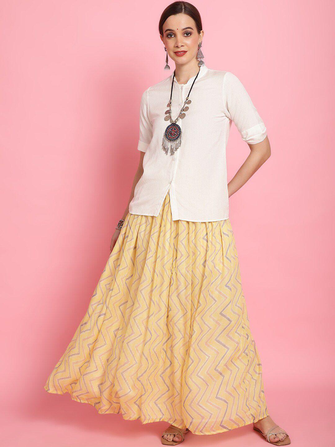 prakrti printed pure cotton shirt with skirt