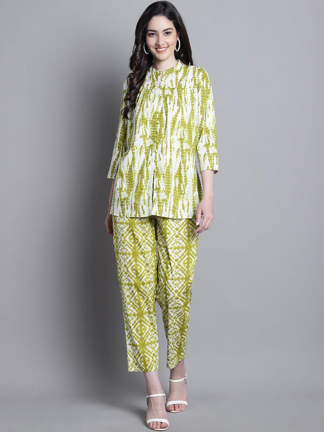 prakrti tie & dye printed pure cotton longline top with trousers