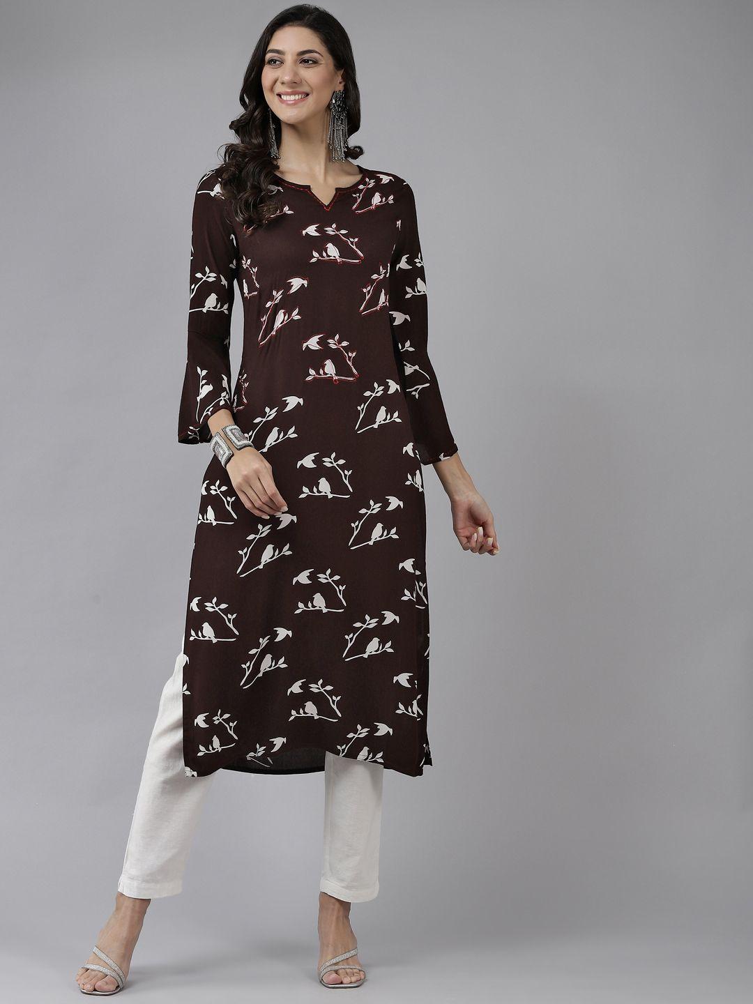 prakrti women brown floral printed kurta