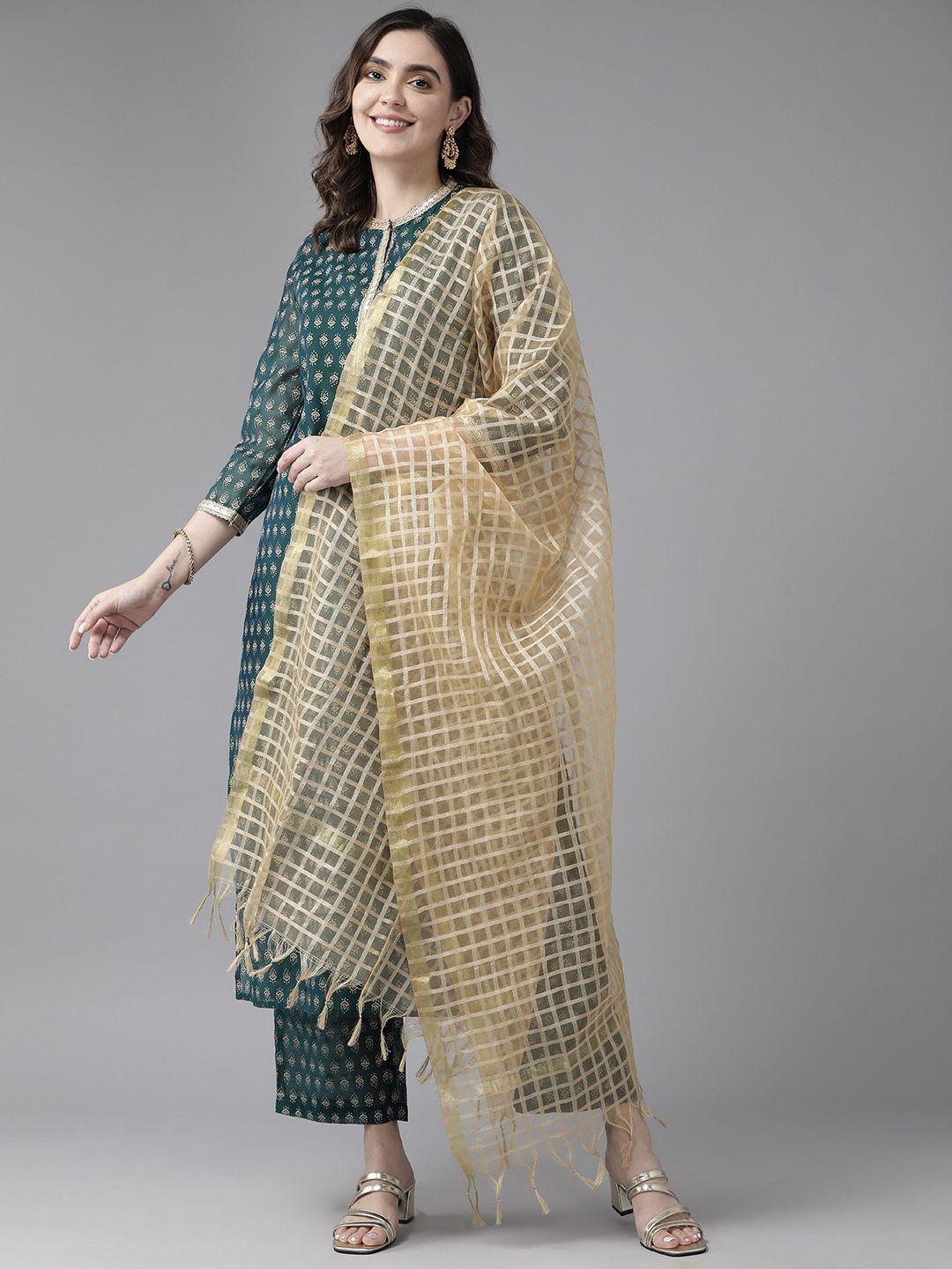 prakrti women ethnic motifs printed chanderi silk kurta with palazzos & with dupatta