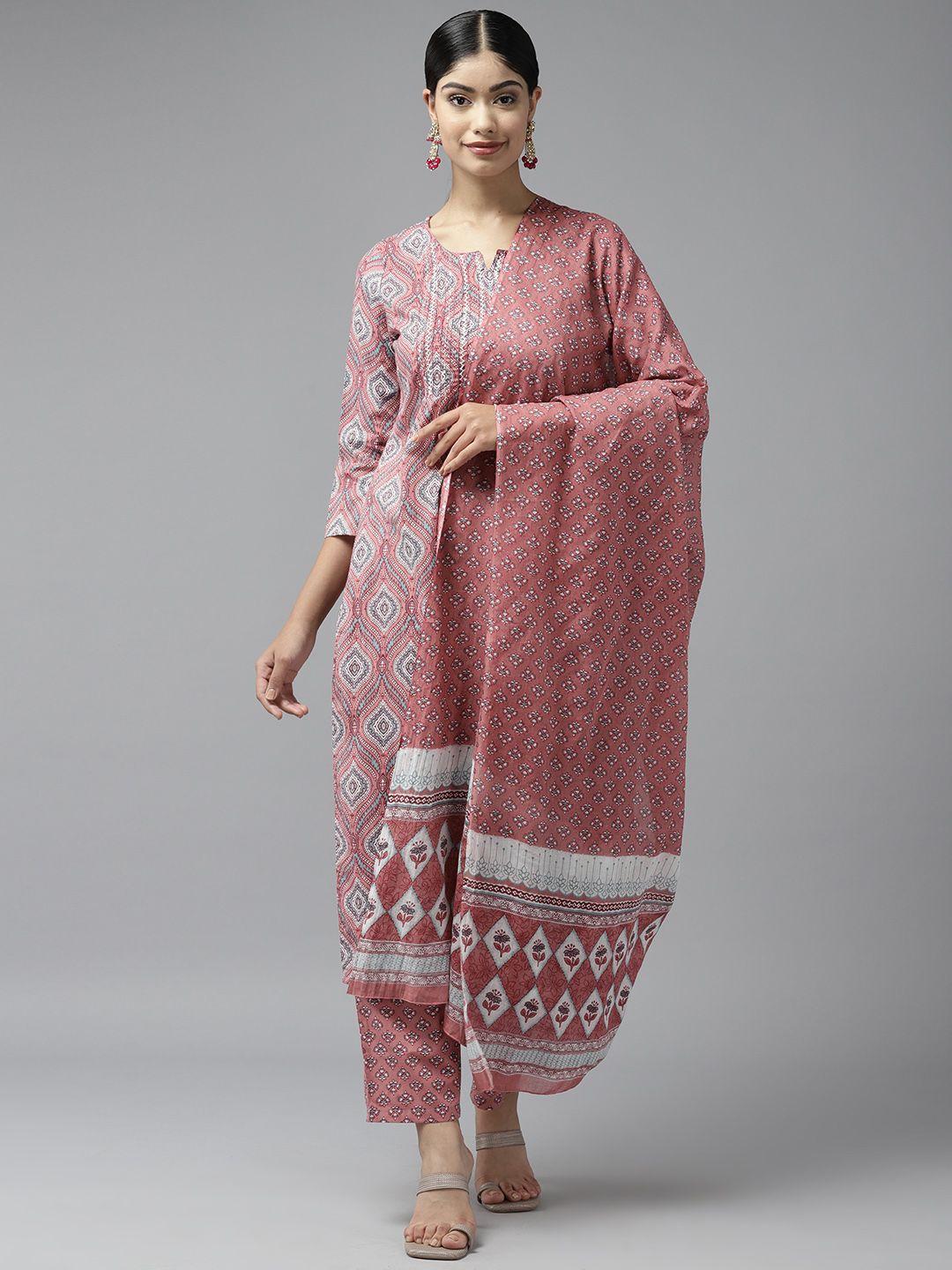 prakrti women ethnic motifs printed regular pure cotton kurta with trousers & with dupatta