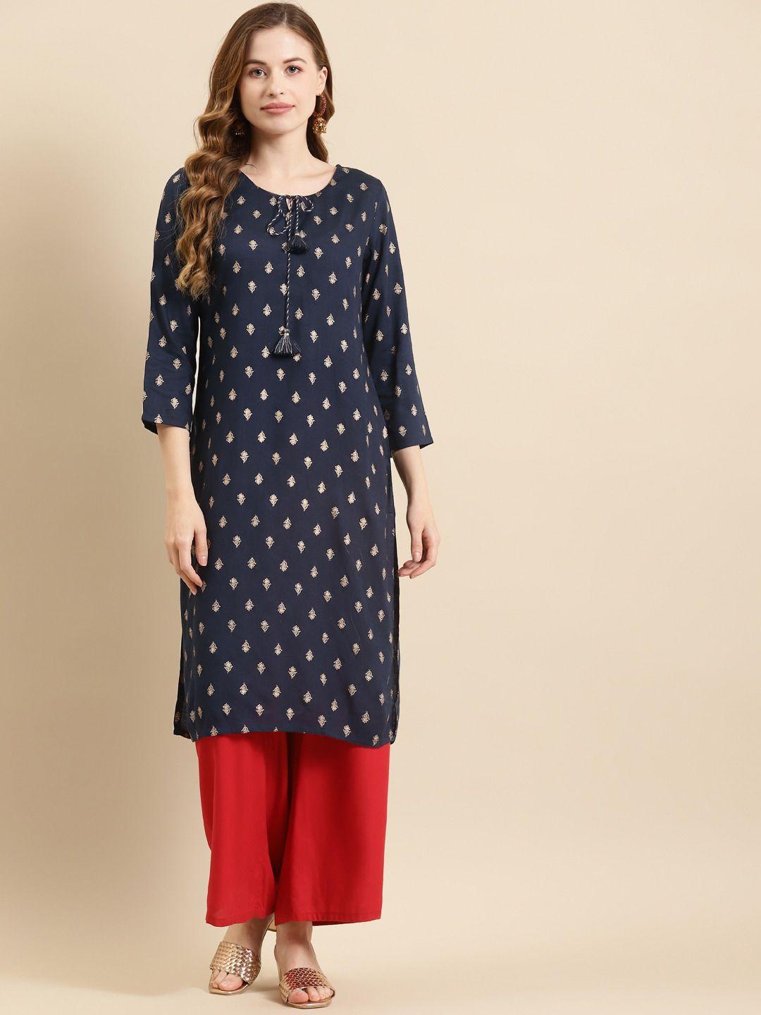 prakrti women ethnic motifs printed tie-up neck kurta