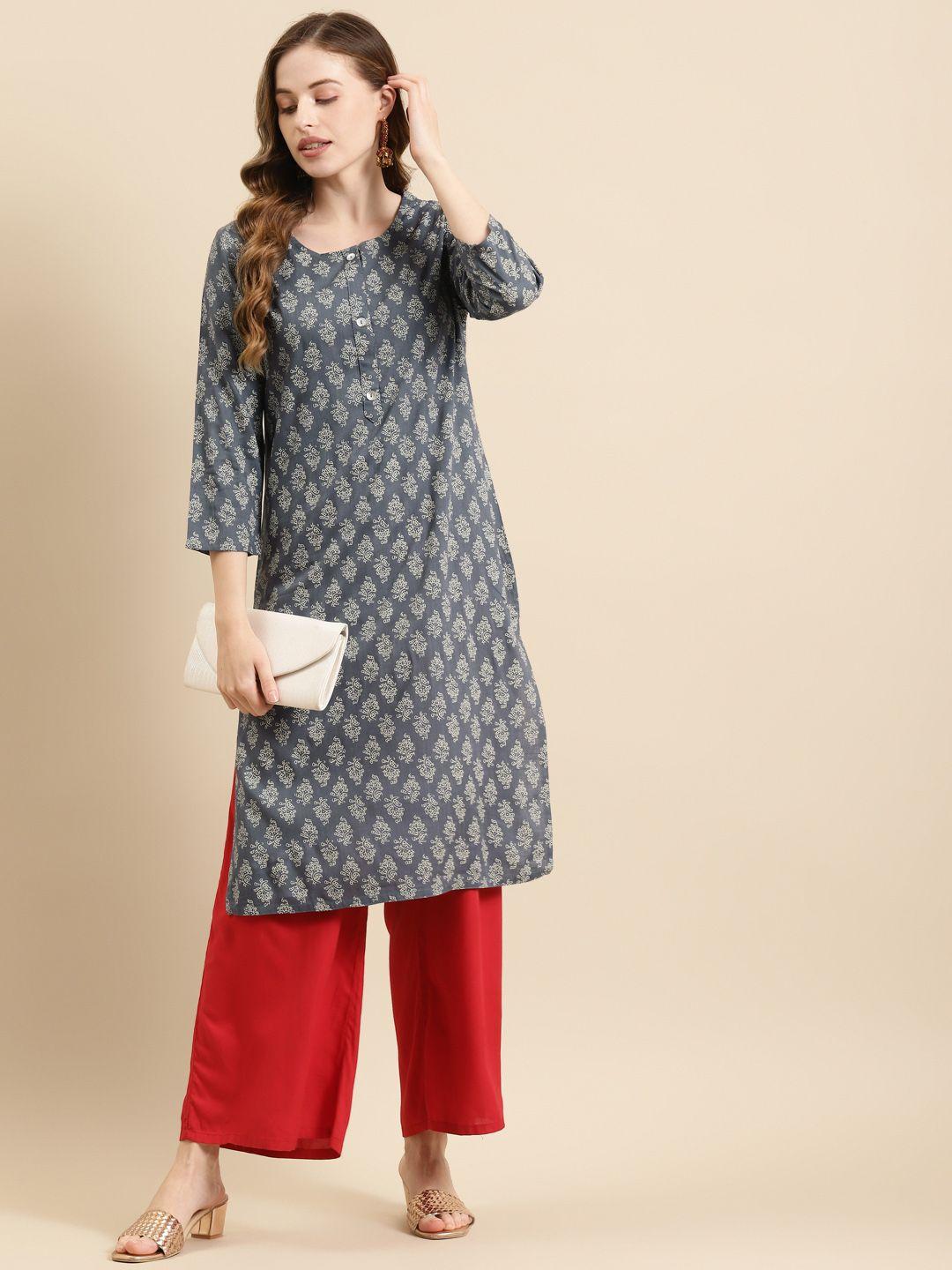 prakrti women grey & white ethnic motifs khari print kurta