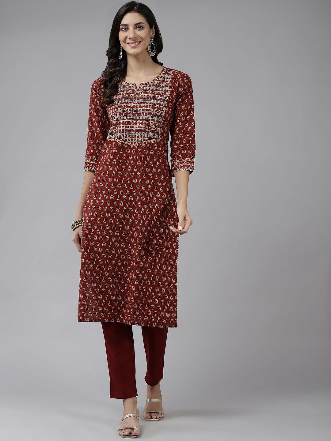 prakrti women maroon geometric printed kurta