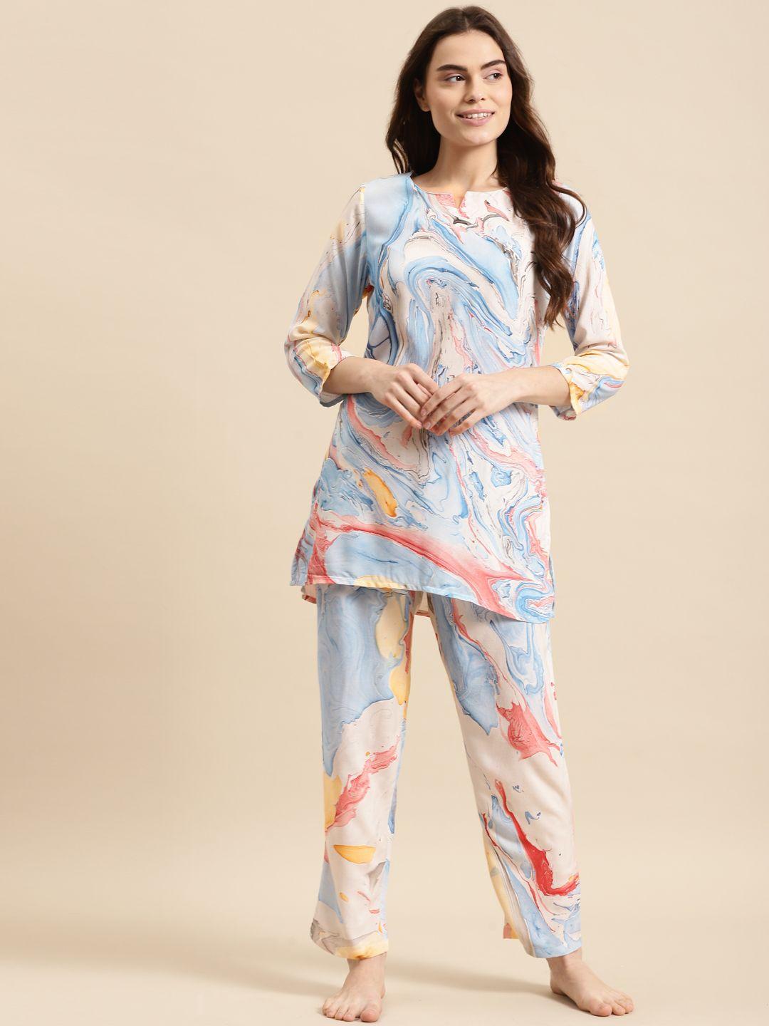 prakrti women multicoloured printed cotton night suit