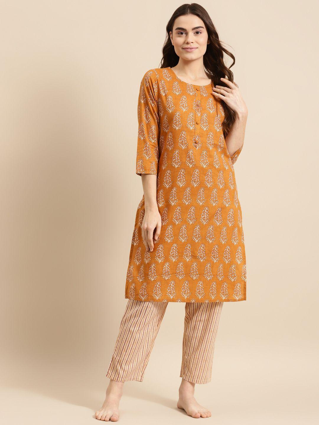 prakrti women mustard printed night suit