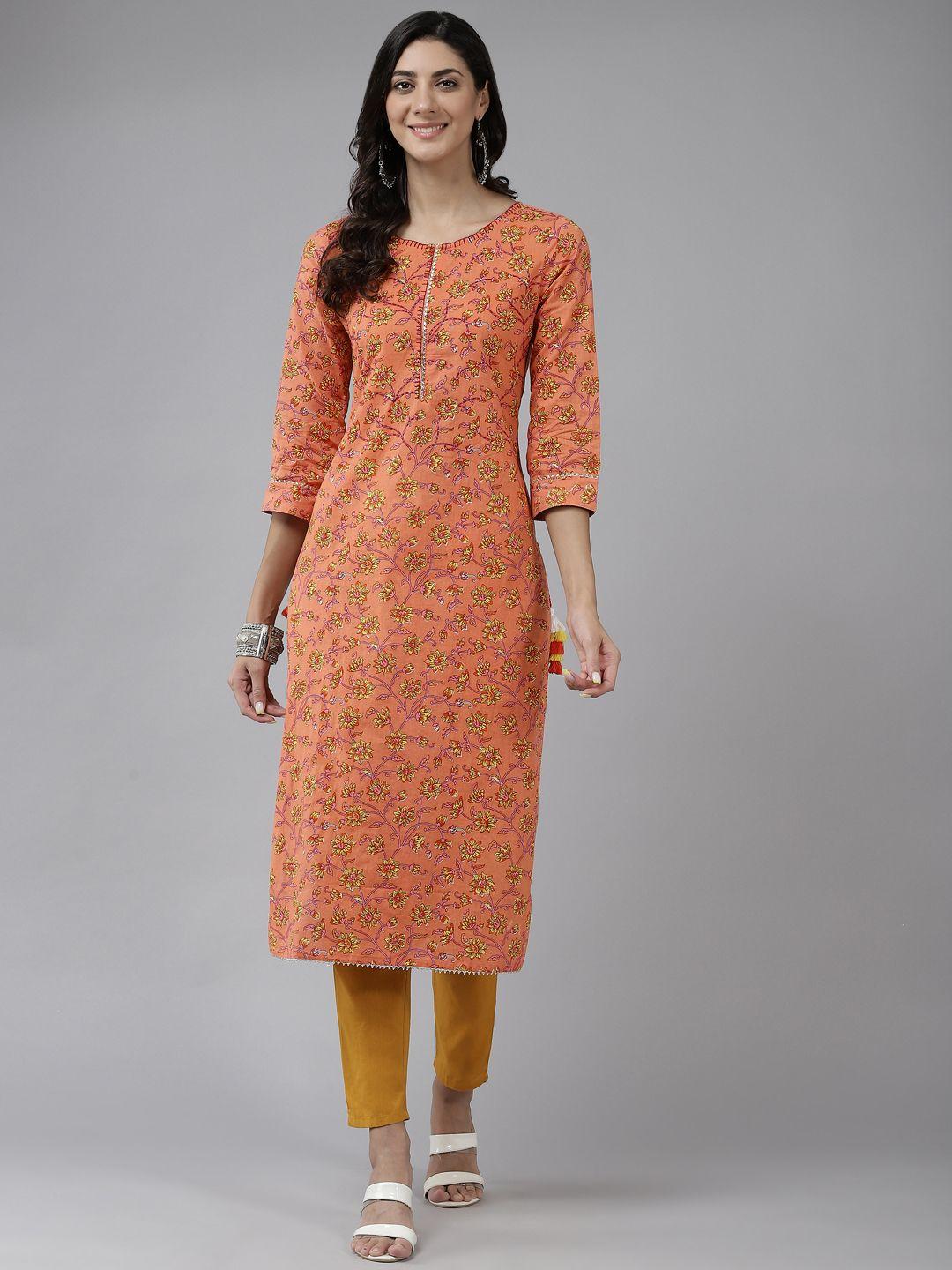 prakrti women peach-coloured ethnic motifs printed kurta