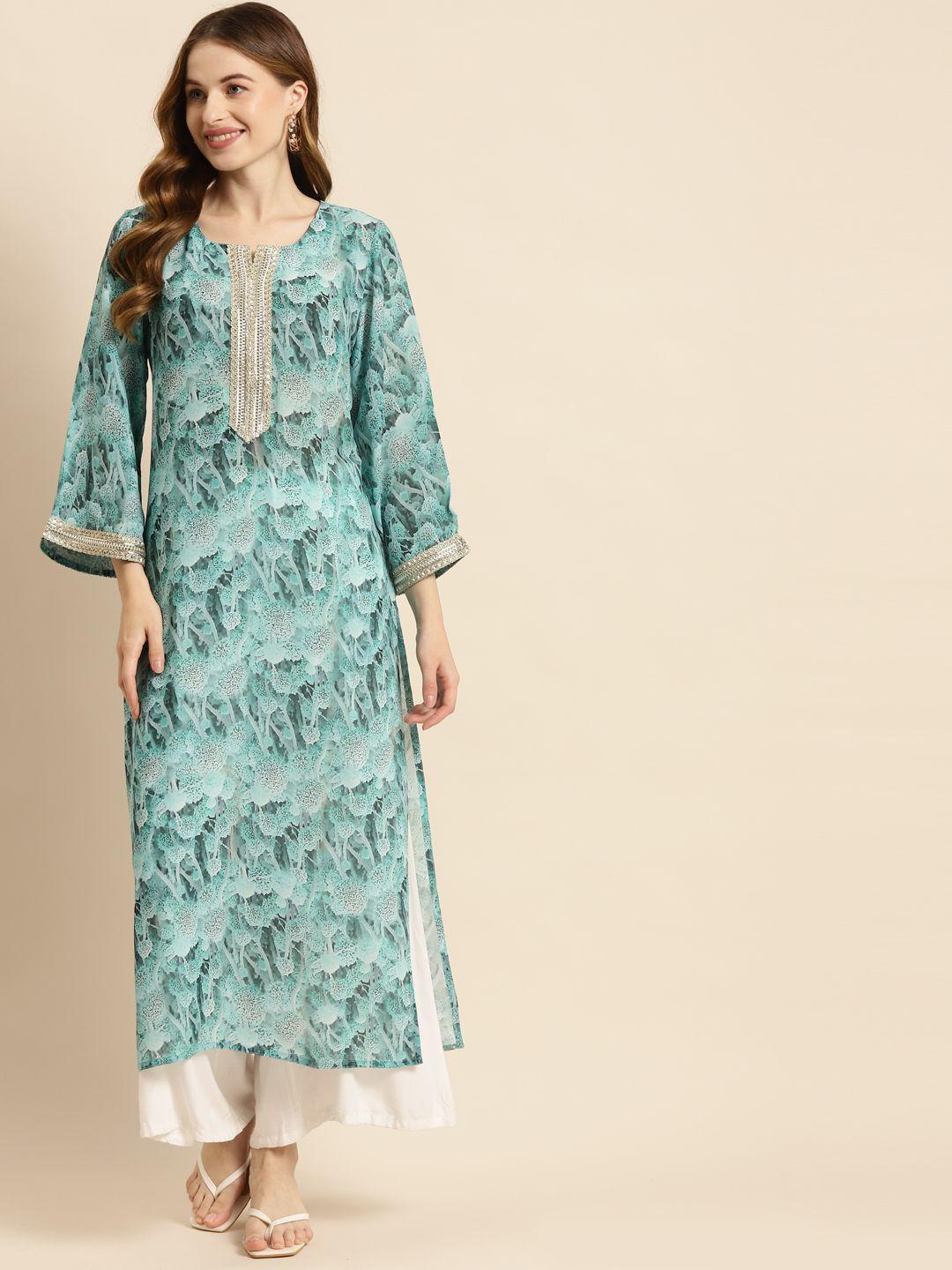 prakrti women sea green printed kurta