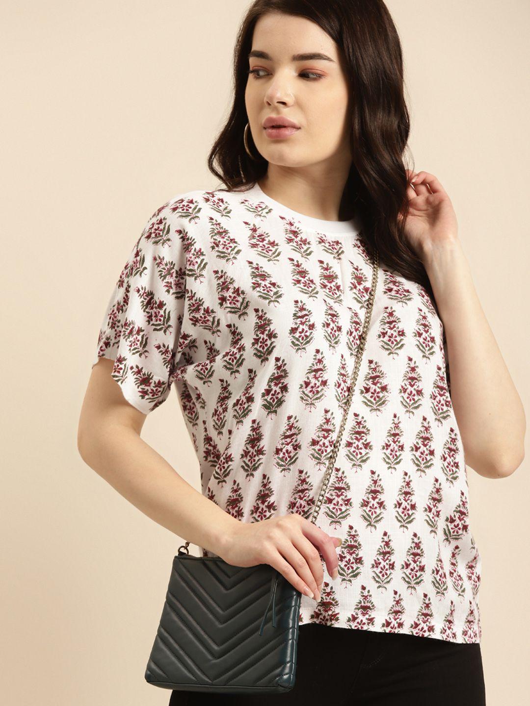 prakrti women white tropical printed regular top