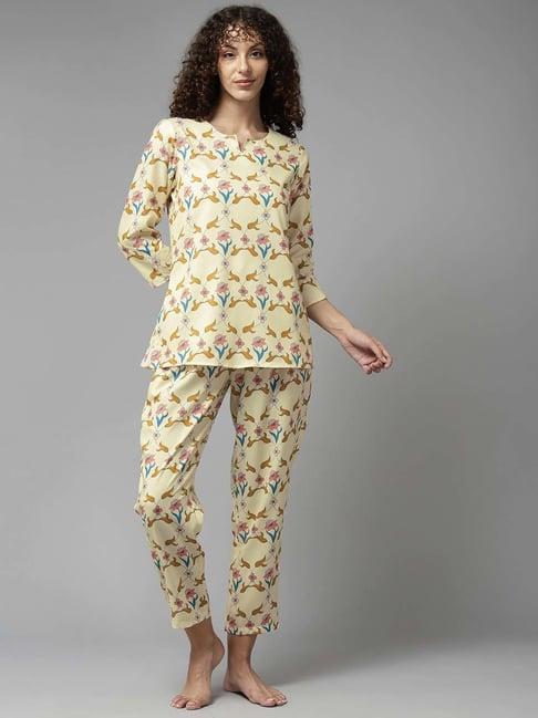 prakrti yellow floral print top pant set