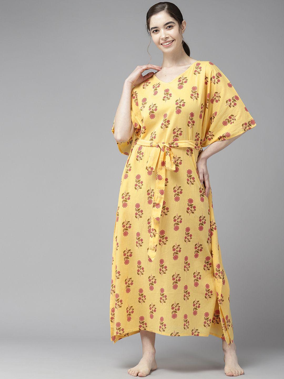prakrti yellow printed cotton nightdress