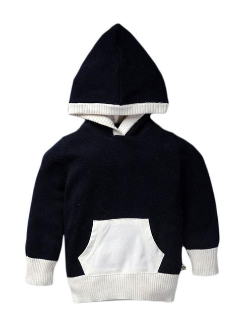 pranava-kids-navy-cotton-color-block-pattern-hooded-sweater