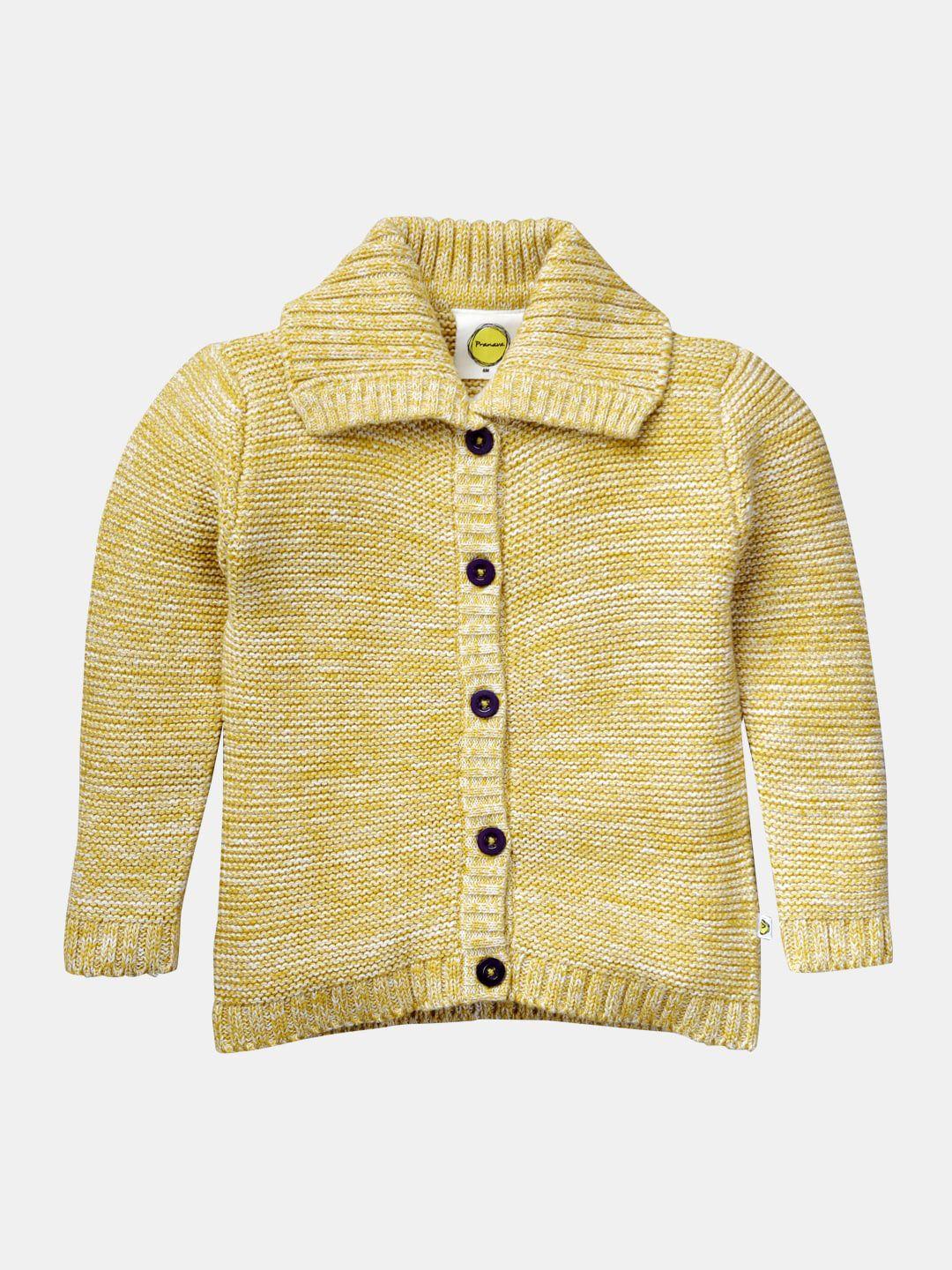 pranava boys gold solid front-open organic cotton sweater