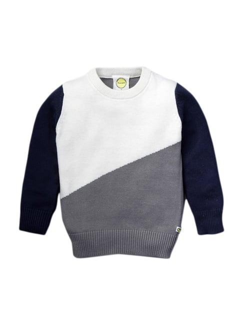 pranava kids grey cotton color block pattern sweater