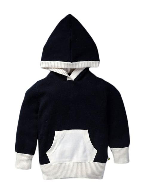 pranava kids navy cotton color block pattern hooded sweater