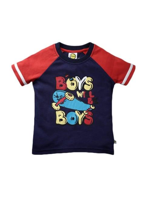 pranava kids navy cotton patch work t-shirt