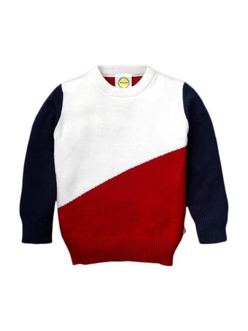 pranava kids red cotton color block pattern sweater
