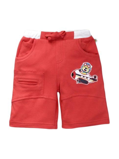 pranava kids red cotton patch work shorts