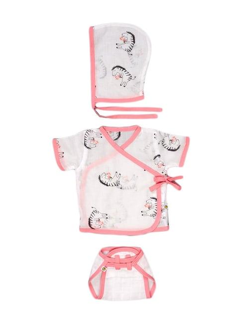 pranava kids white & pink cotton animals aop printed zabla langot set