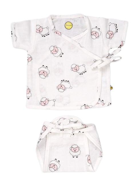 pranava kids white & pink cotton sheep aop printed zabla langot set