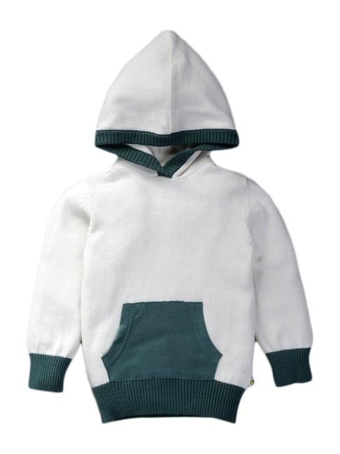 pranava kids white cotton color block pattern hooded sweater
