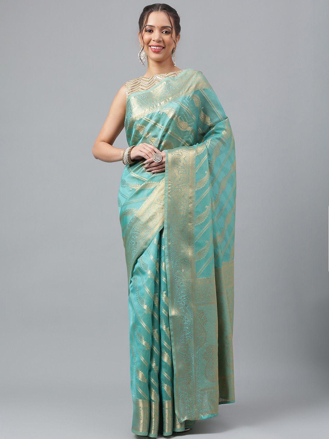 prasthan ethnic motif woven design zari organza kanjeevaram saree