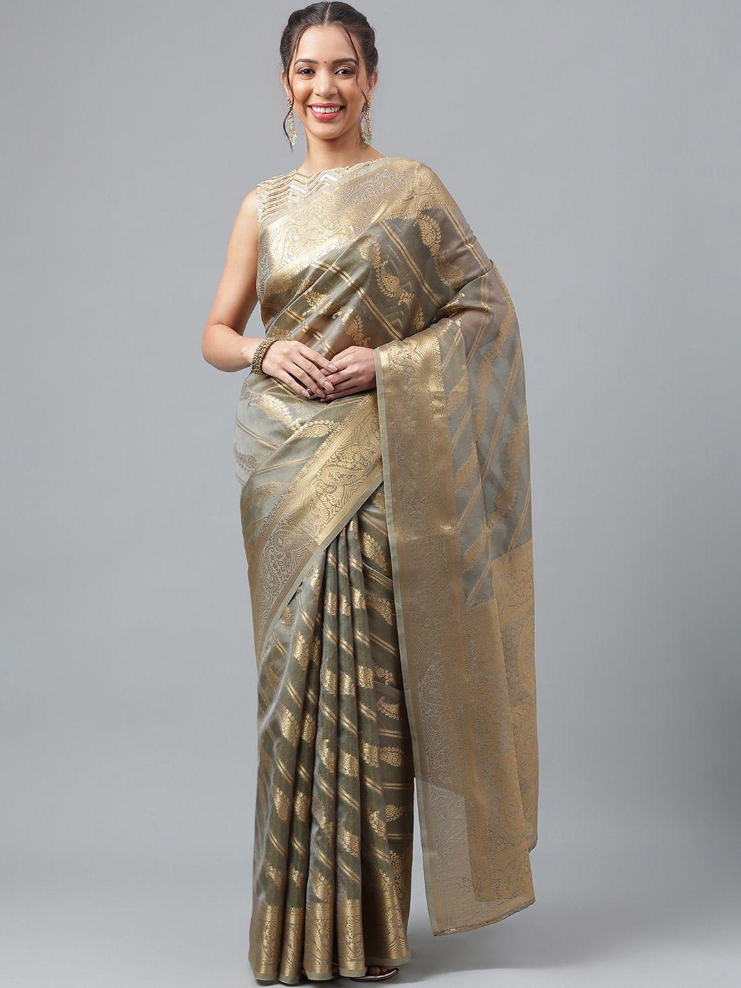 prasthan ethnic motif woven design zari organza kanjeevaram saree