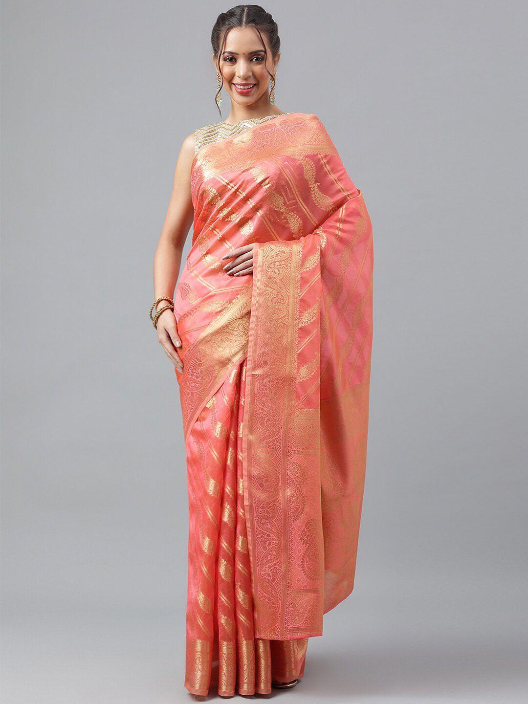 prasthan ethnic motifs woven design zari organza kanjeevaram saree