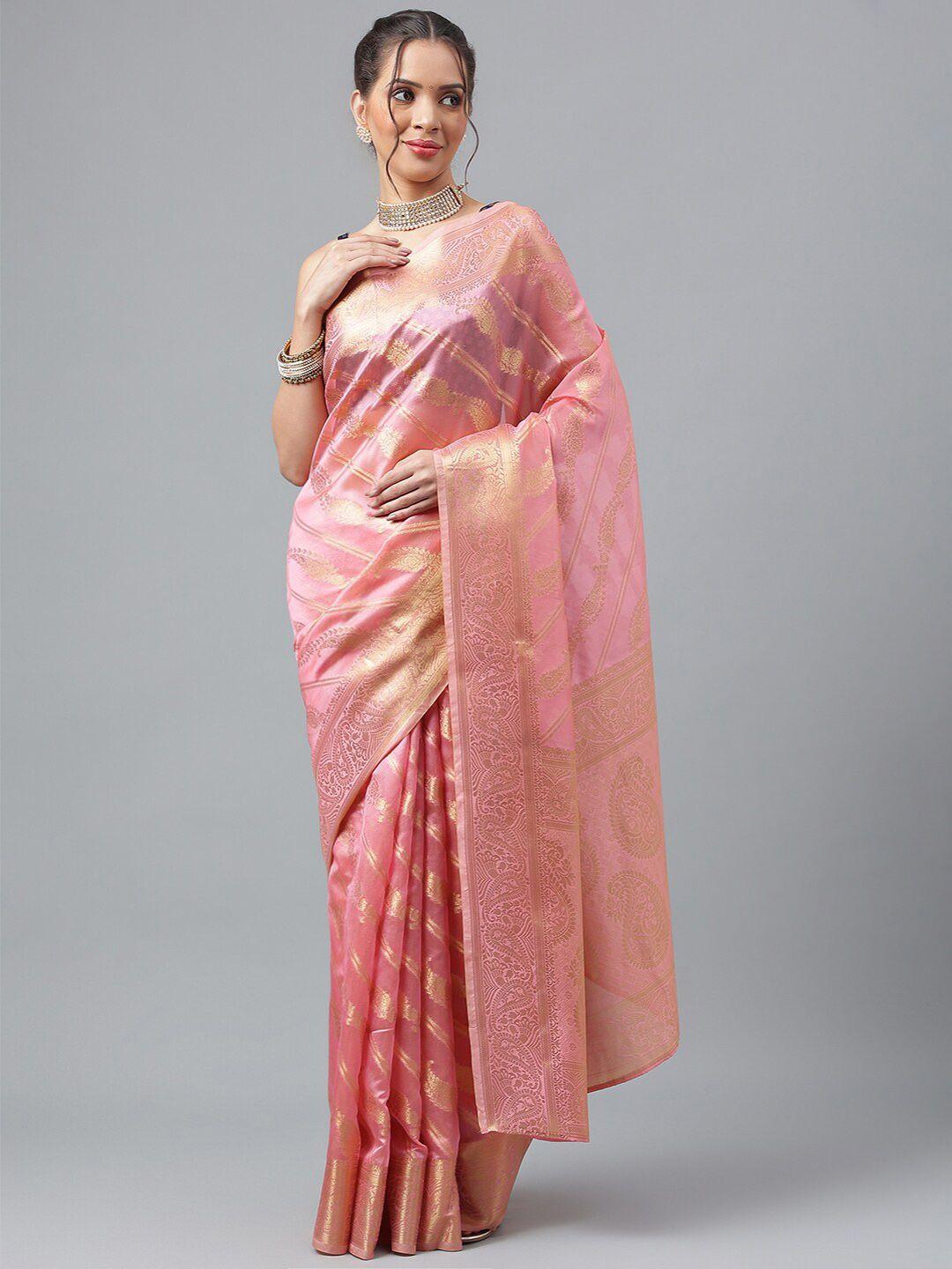 prasthan ethnic motif woven design zari organza kanjeevaram saree