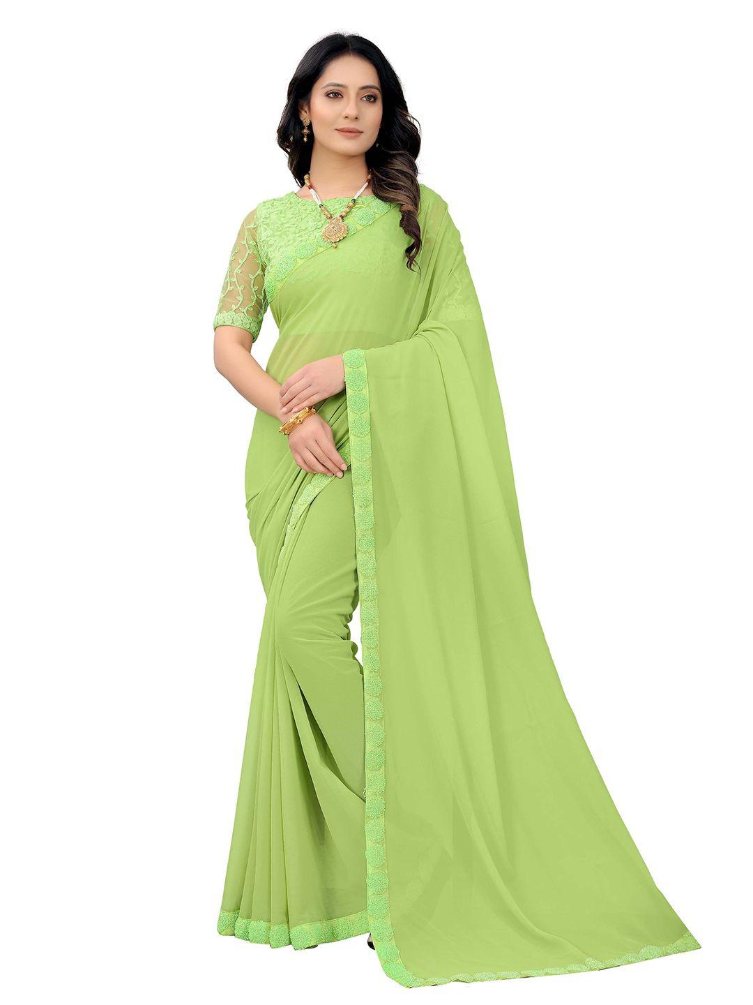 prasthan green embroidered pure georgette heavy work saree