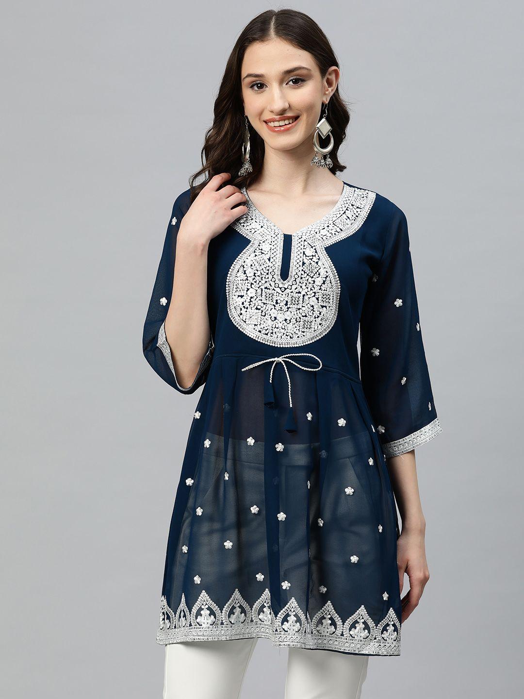 prasthan women embroidered sequined georgette kurti