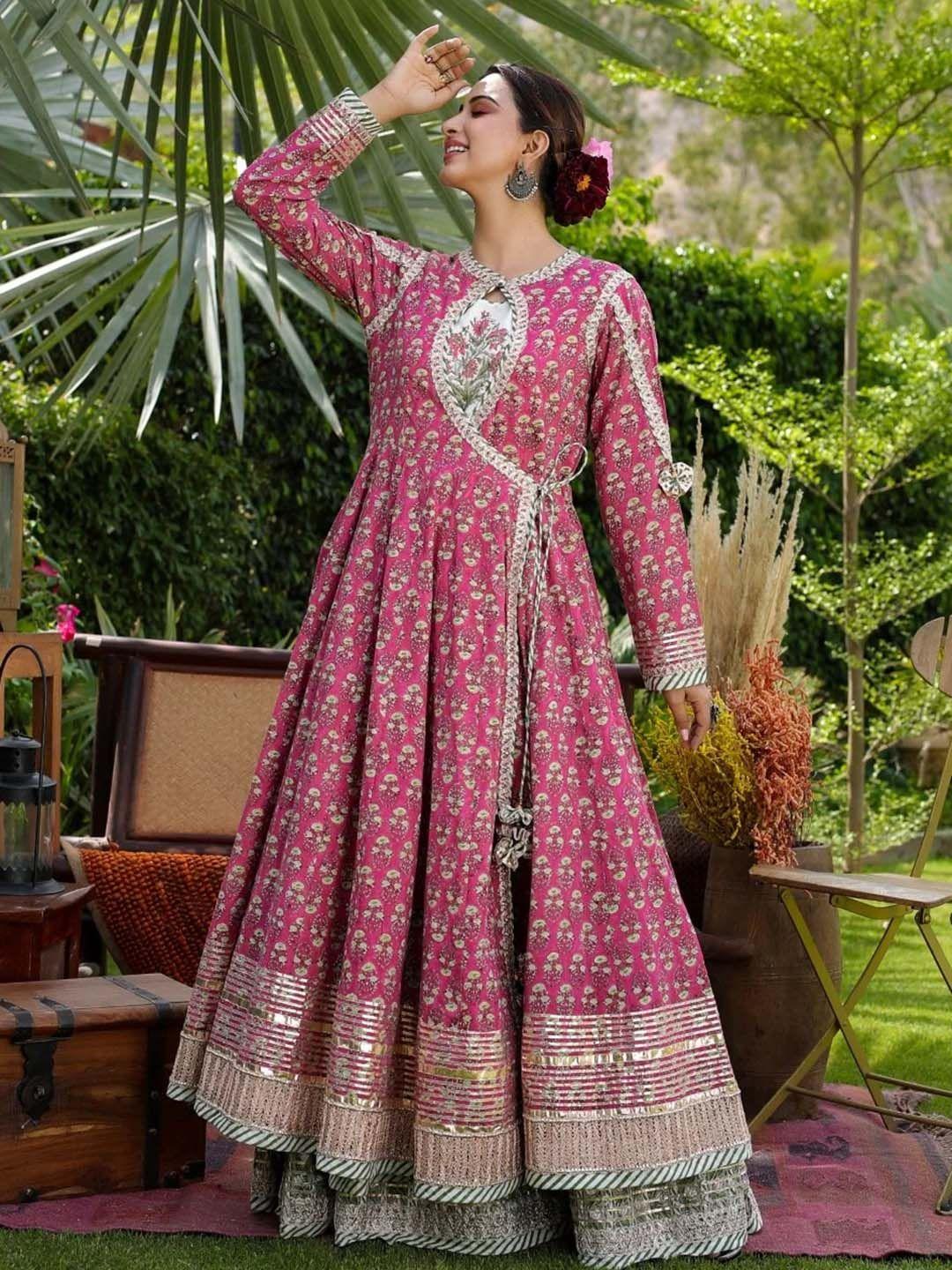 pratap sons ethnic motifs printed round neck angrakha maxi ethnic dress