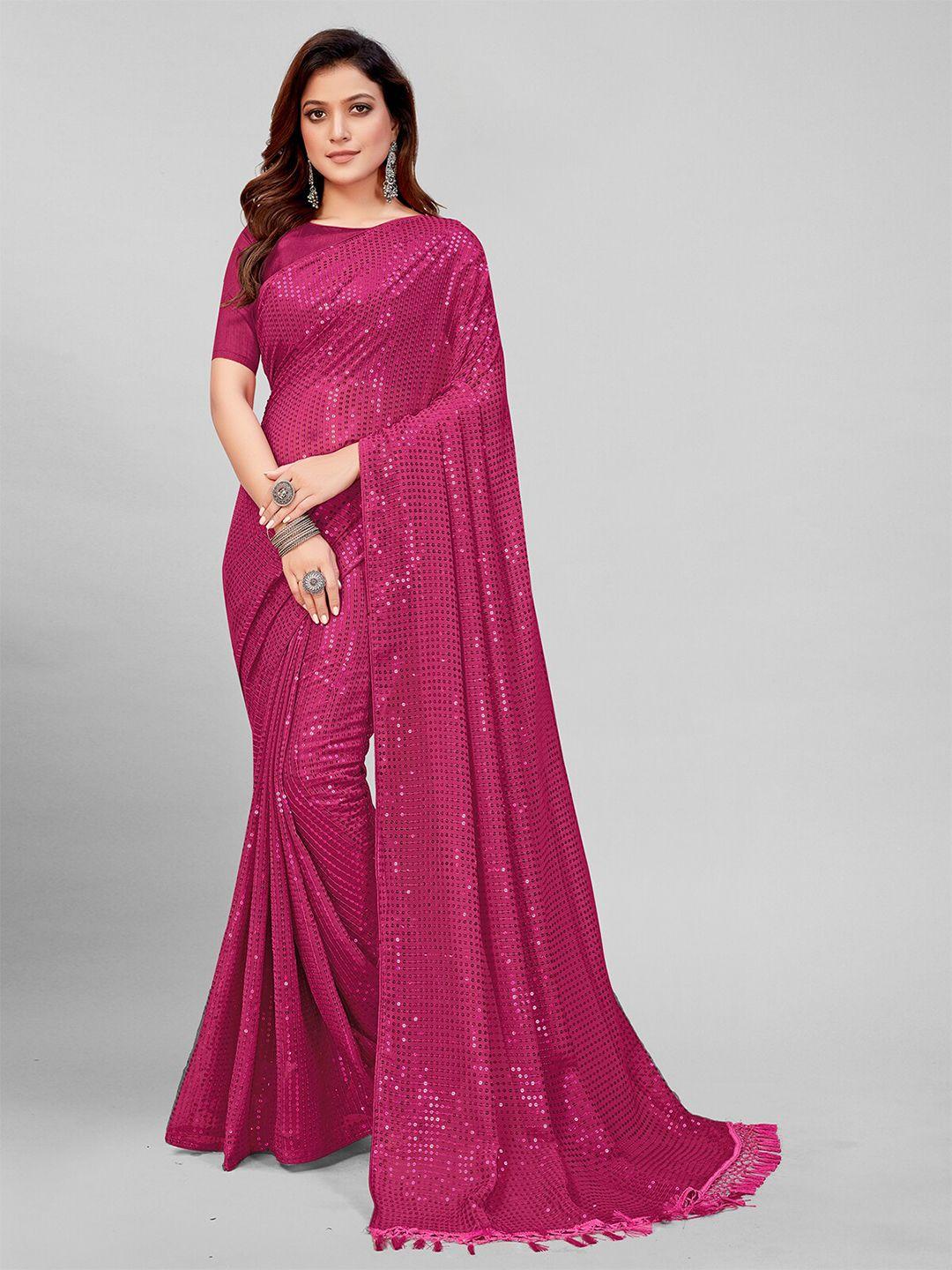 pratham blue pink embellished sequinned pure georgette saree