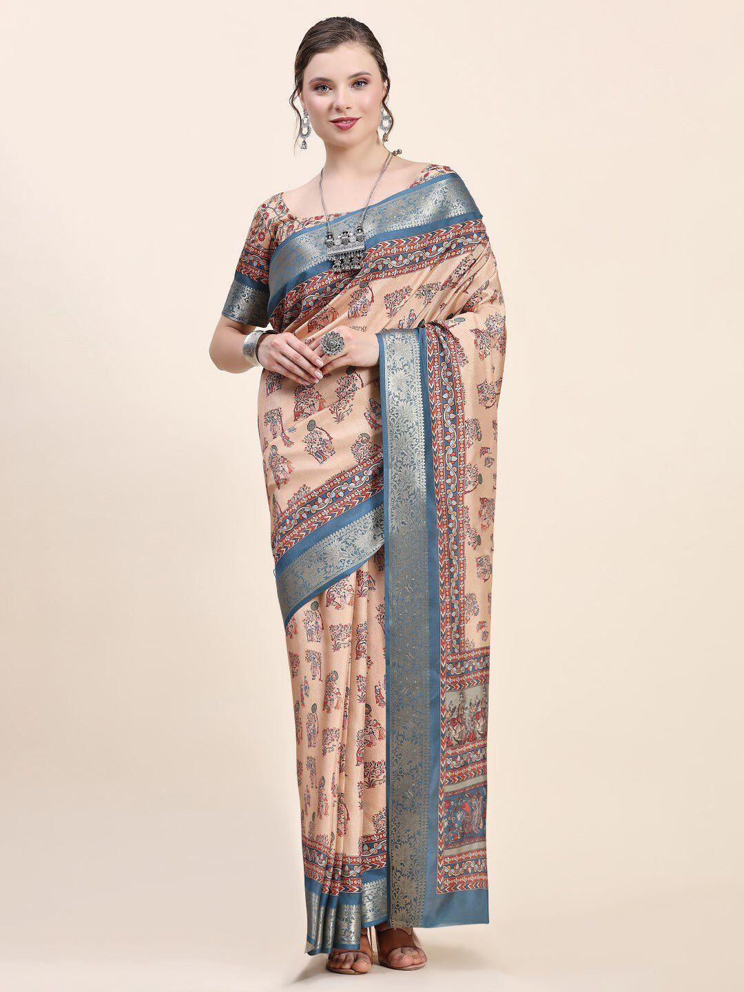 pratibimb ethnic motifs printed zari pure silk saree